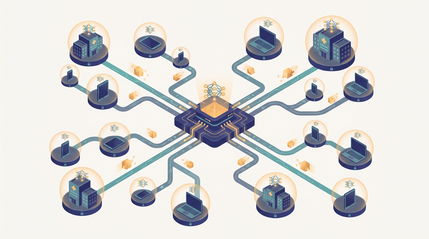 Conceptual illustration for Chapter 14: Federated and Decentralized Learning