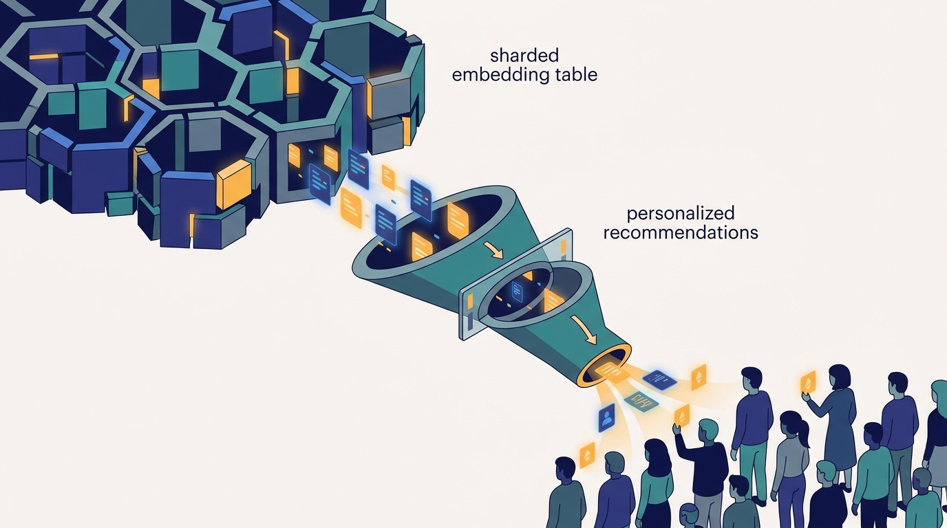 Conceptual illustration for Chapter 38: Distributed Recommendation at Scale