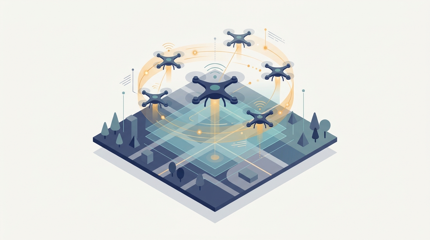Conceptual illustration for Chapter 39: Multi-Agent Robotics and Drone Swarms